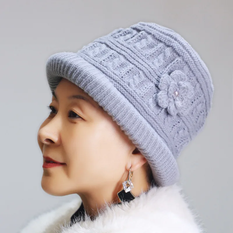 2025 Fashion Winter Plush Beanie Cap for Women Striped Knitted Wool Hat for Female Girls Solid Color Thicken Ladies Panama Cap