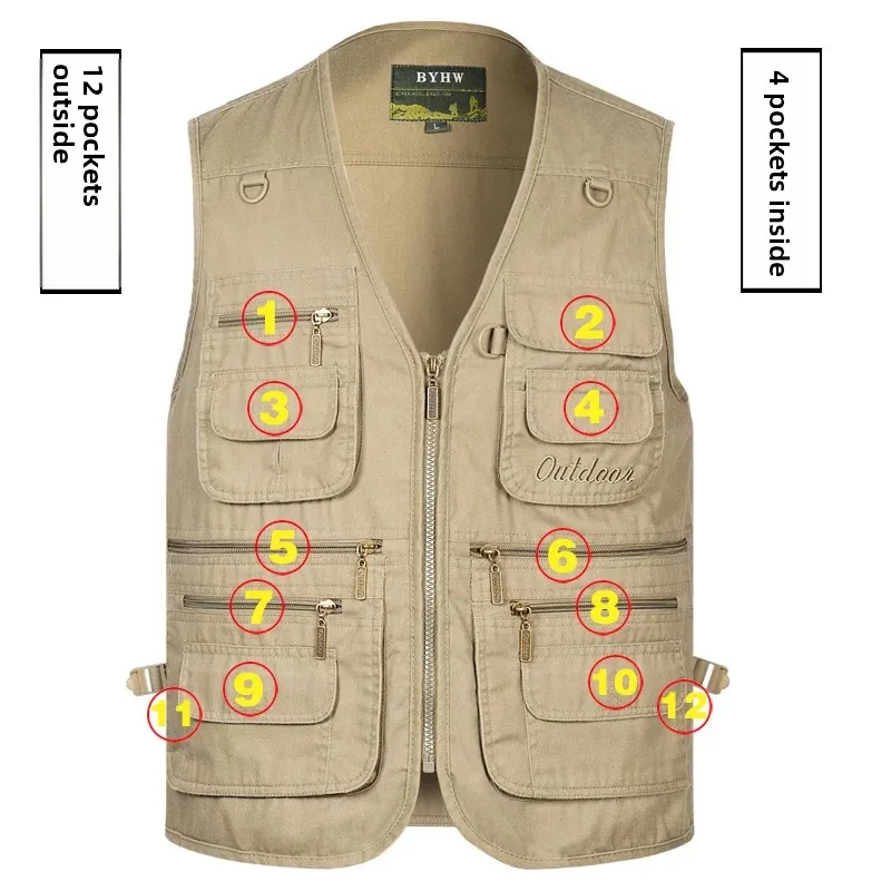Veste de pêche multi-poches grande taille homme, légère et confortable pour le plein air printemps automne