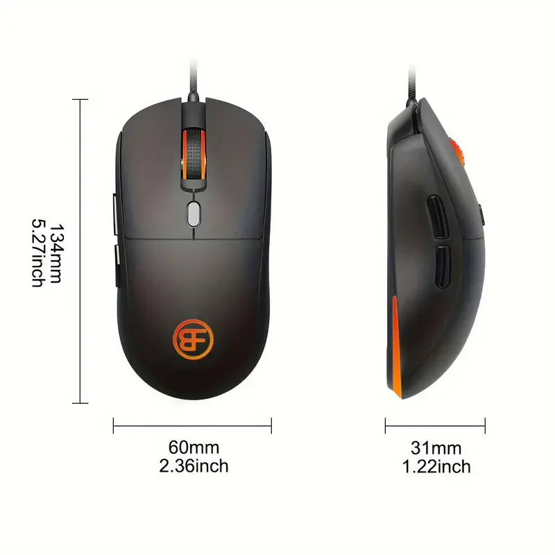 Wired Mouse Ergonomic USB DPI Adjustable 6-Button for Laptop PC Desktop Notebook