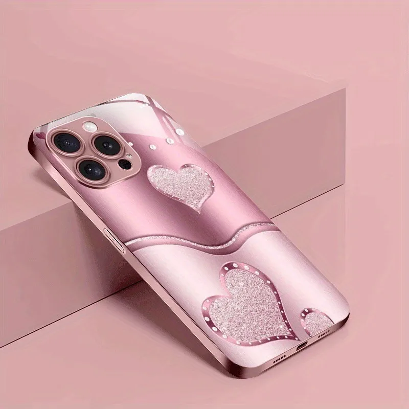 Adorable Love Heart Pattern Tempered Glass Phone Case