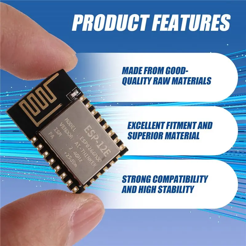ESP-12E 2.4GHz Wi-Fi 모듈 UART GPIO ADC PWM SPI I2C 9 IO 온보드 PCB 안테나 3.0-3.6V 32Mbit 플래시 WPA2 2개입