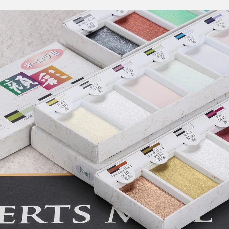 Watercolor Painting Set Watercolor Paint Watercolor Pigment Japan Boku-Undo Watercolor Paint 6 Colors Set E-Sumi Metallic,Aurora ,Pearl Color Art Supplies Drawing