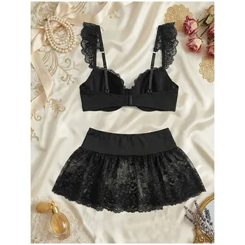 Lingerie sexy, sous-vêtements sans couture, tenue érotique fantaisie pour femmes, ensemble de soutien-gorge sexy ouvert, mini-jupe fantaisie, ensemble de soutien-gorge, costumes de cosplay pour femmes