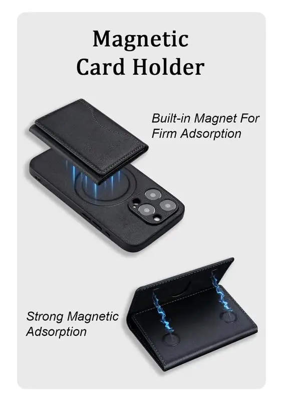 Magnetic Leather Wallet and Card Holder with Phone Pouch – Protective Case
