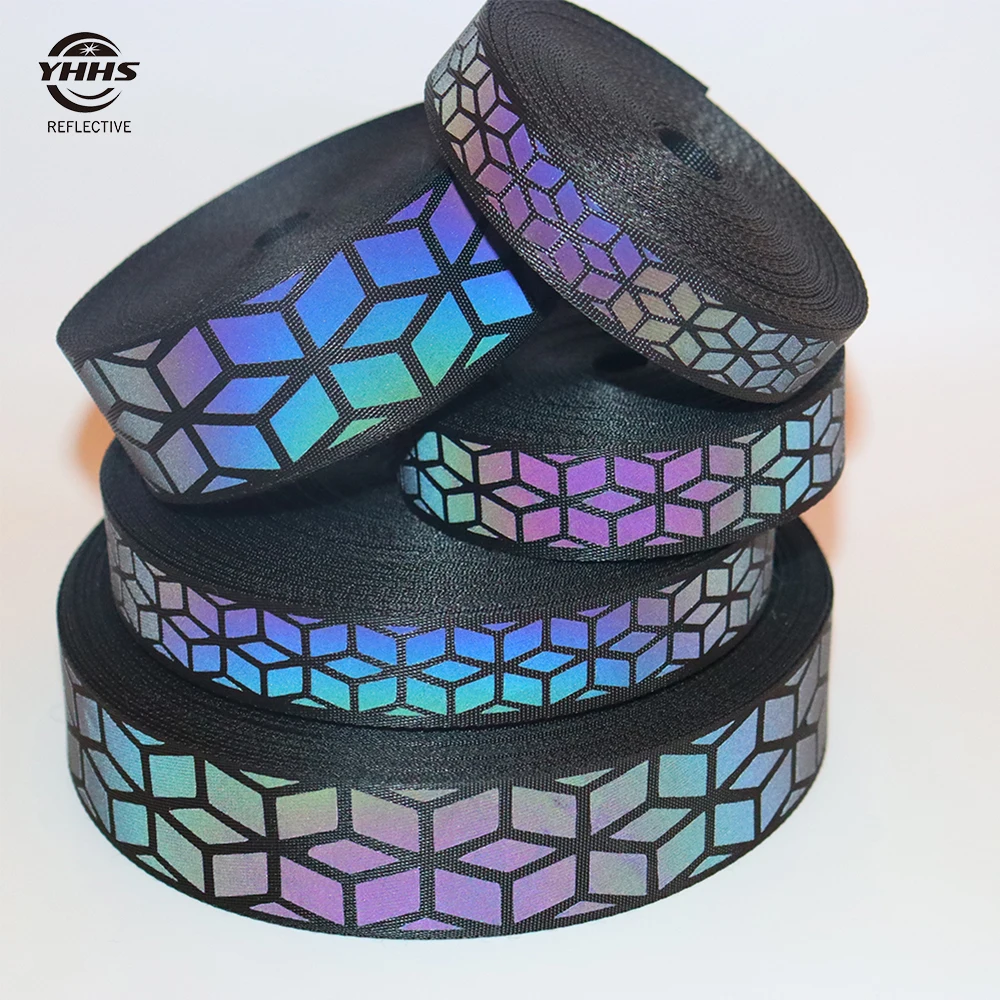 Rainbow Reflective Webbing High Visibility Black Magic Gradient Garment Accessories Sewing On Clothes Shoulder Strap 5Meters Reflective Tape Bands Reflective Tape