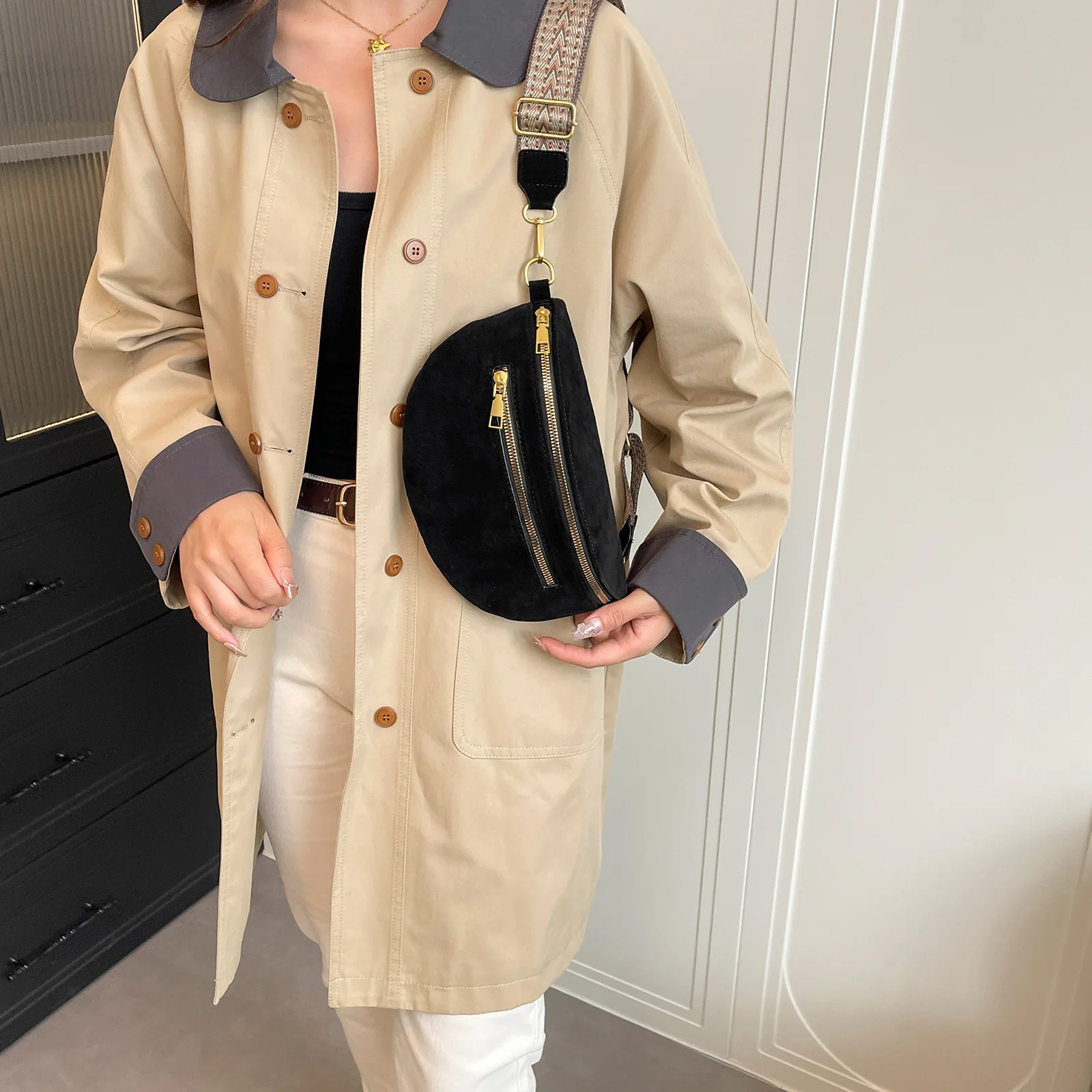 Crossbody Sling Bag PU Leather Trendy Fanny Pack Belt Bag for Women Everyday Use Work Travel