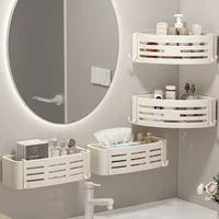 White Self-Adhesive Bathroom Shelf Storage Organizer Towel Holder Hook Wall Mounted Aluminium Corner Bathroom Shelves No Drill