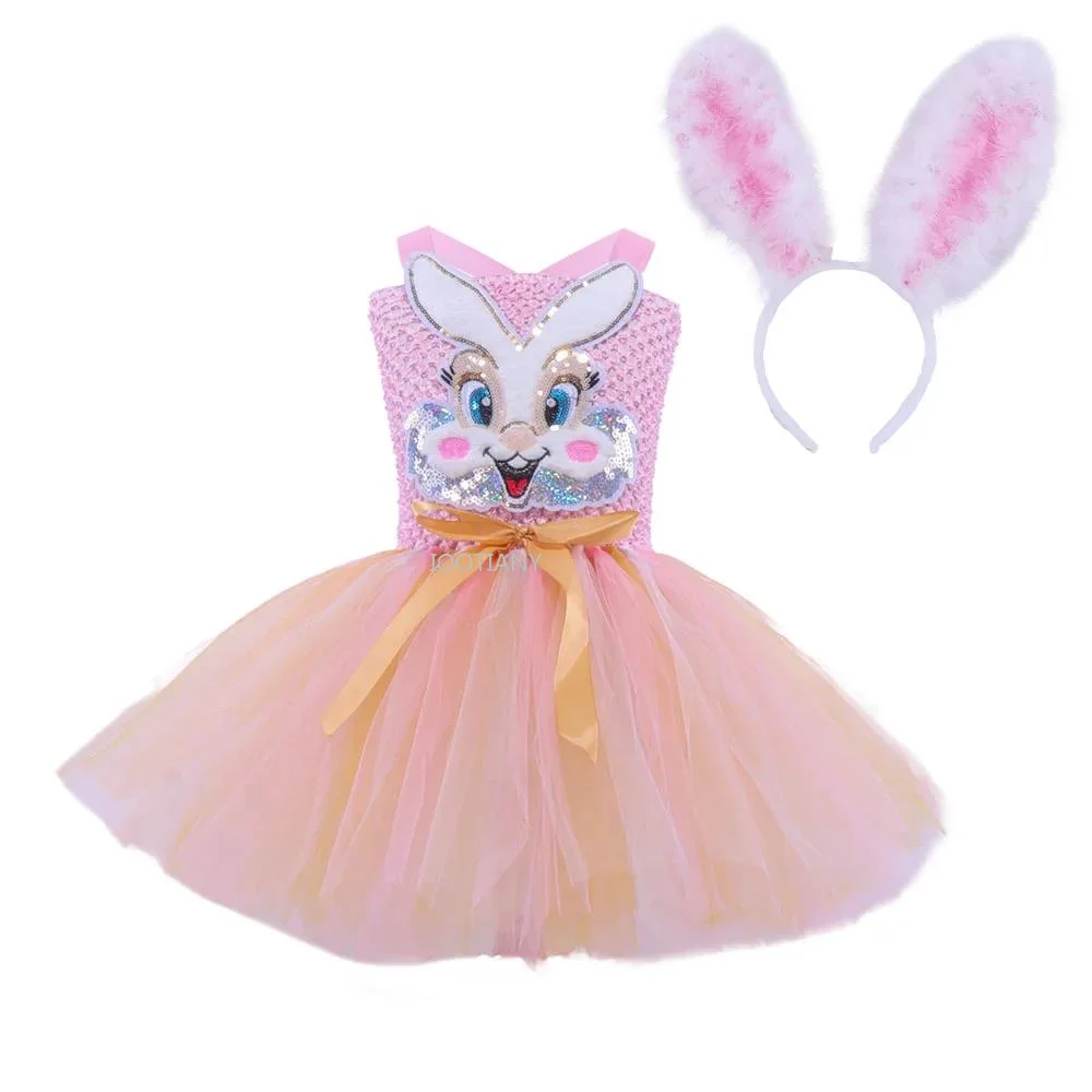 

Easter Bunny Show Costume Cute Pink Rabbit Girls Tutu Dress With Headband Kids Party Bunny Costumes For Halloween Baby Outfit