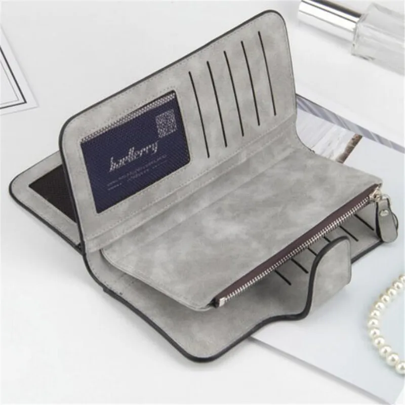 Cartera De Mujer De Piel - Color Marrón, Con Cremallera Y Botón, Compacta Para Tarjetas Y Monedas