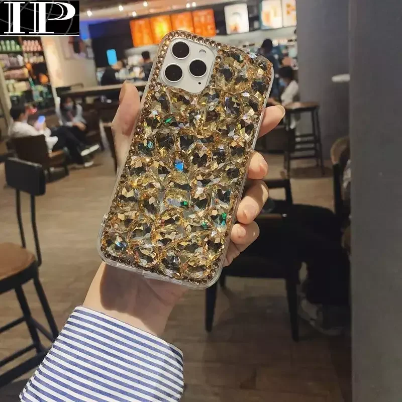 Custodia Con Strass In Oro Champagne Per Iphone 14 12 13 11 15 Pro Max Xs Xr 6 7 8 Se 2020 Cover Bling Diamond Telefon Kilifi