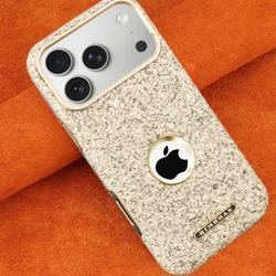 Luxury Glitter Diamond Electroplated Bling Sparkle Phone Case with Visible Logo - iPhone 15 Plus (Gold)