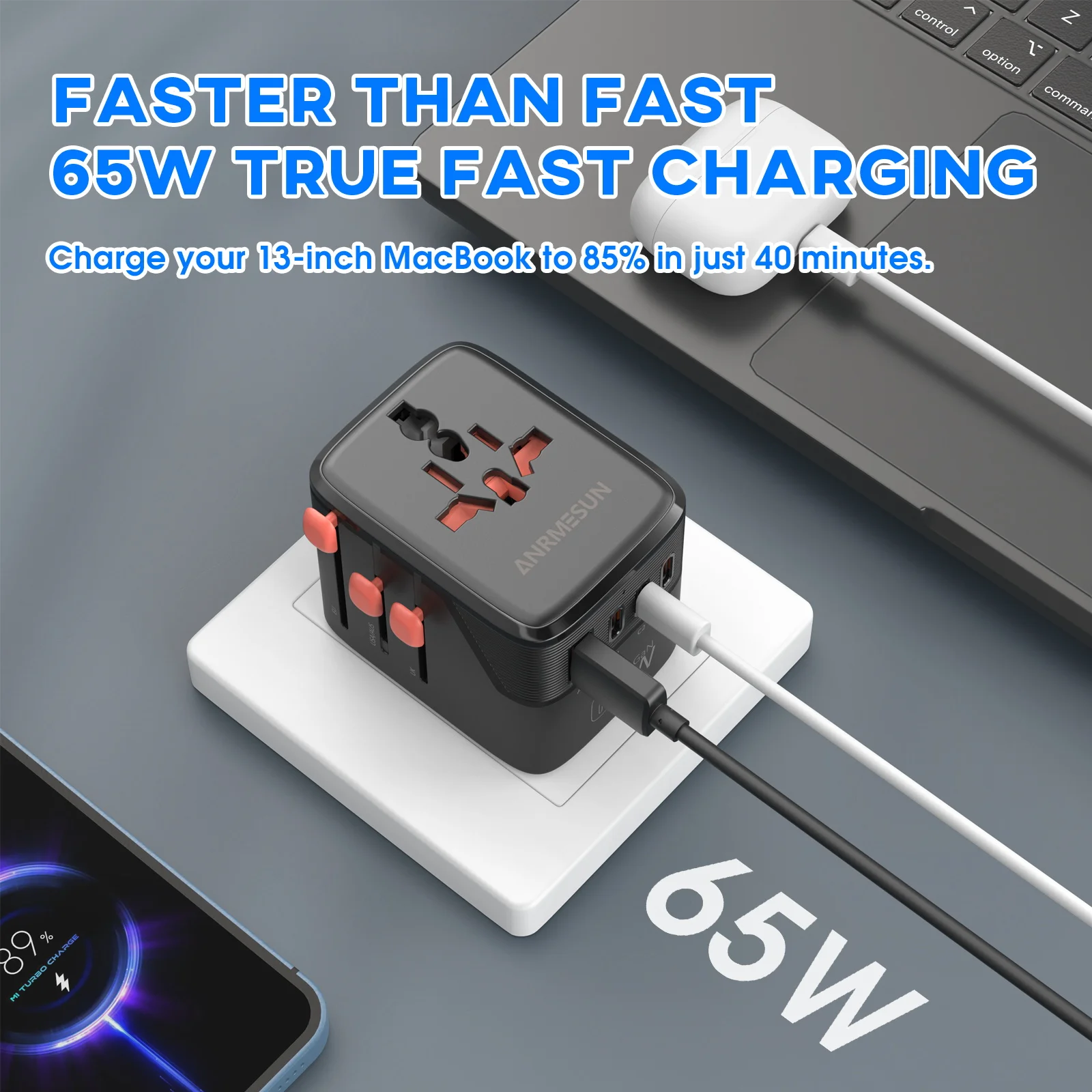 รูปสินค้า อะแดปเตอร์ชาร์จไฟ Type-C 2 ช่อง ชาร์จเร็ว รองรับหลายประเทศ