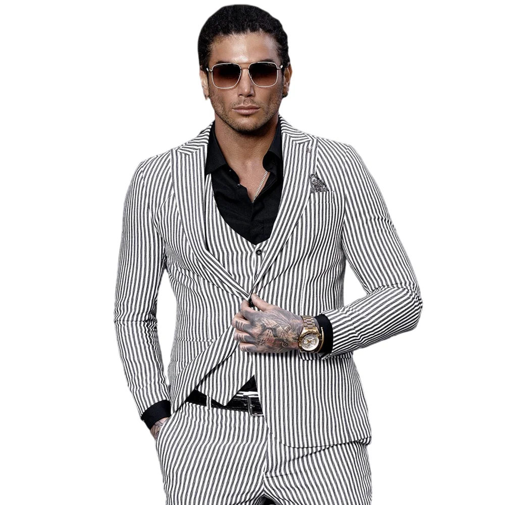 

Classic Fit Men Suits Slim Fit 3 Pieces Jacket Blazer Pinstripe Zebra Print Fashion Business Latest Design Casual Male Clothes