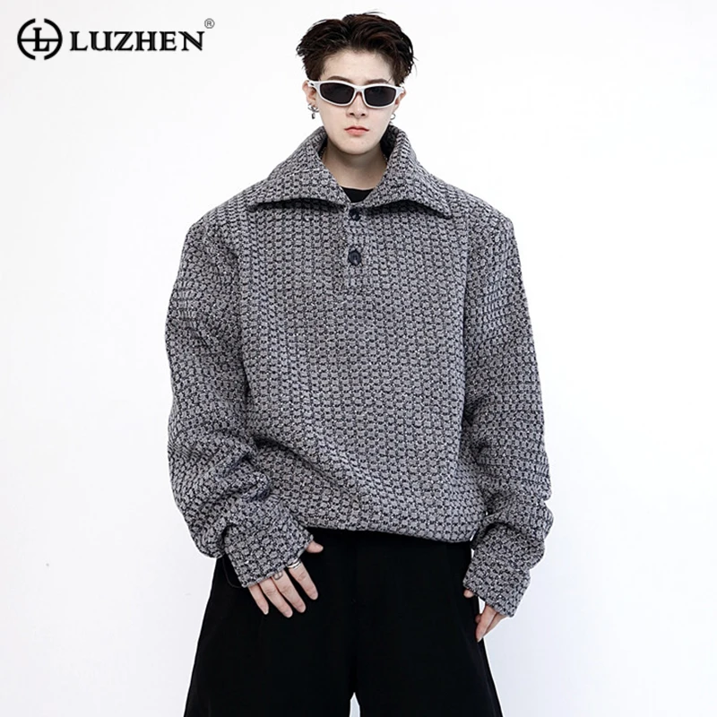 

LUZHEN 2024 Stylish High Street Wear Handsome Knitted Pullover Men's Trendy Personality Turtleneck Sweater Free Shipping 7732ef