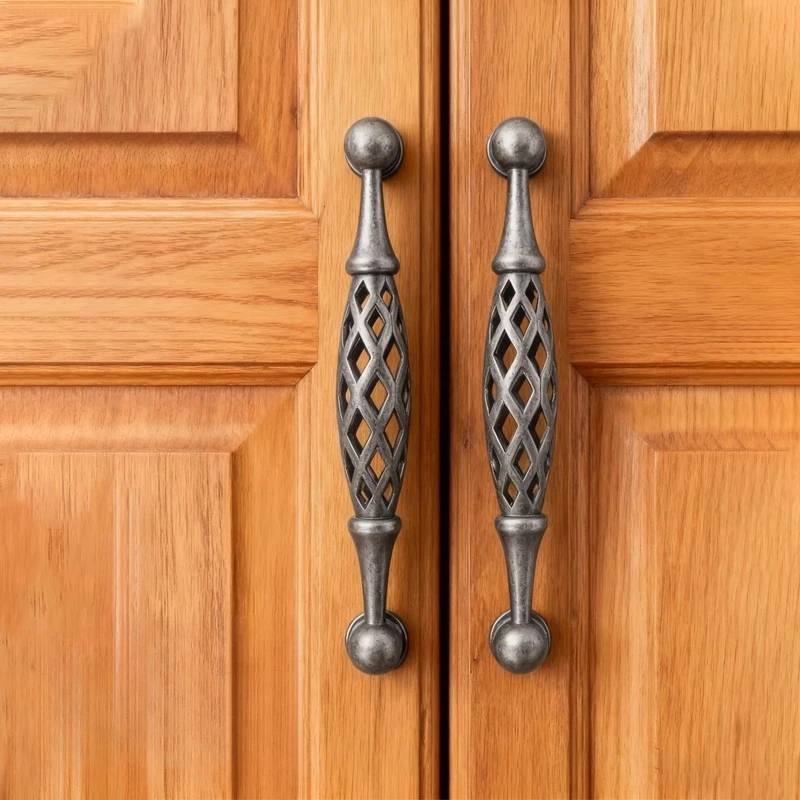 มือจับตู้เสื้อผ้า/ลิ้นชัก แบบกรงนกโบราณ ทำจากโลหะผสมสังกะสีเคลือบนิกเกิล  ตกแต่งสไตล์ยุโรปย้อนยุค 1