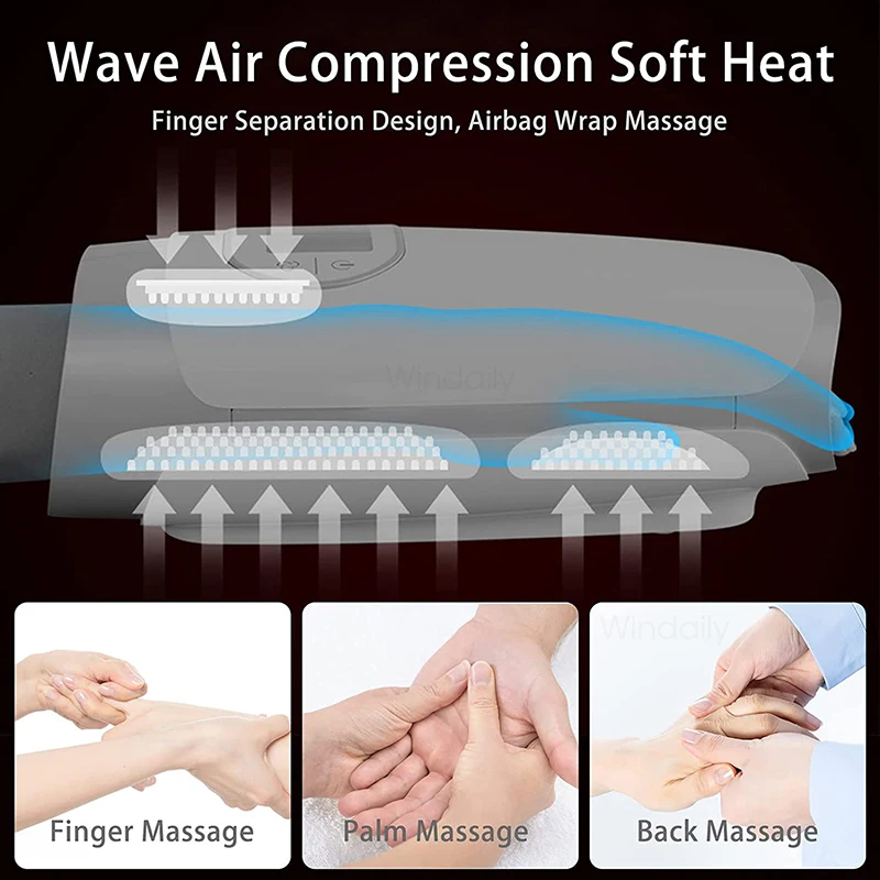 2025 Electric Wireless Hand Massager Device Heat Air Compression Palm Massage Machine Beauty Finger Wrist Spa Relax Pain Relief