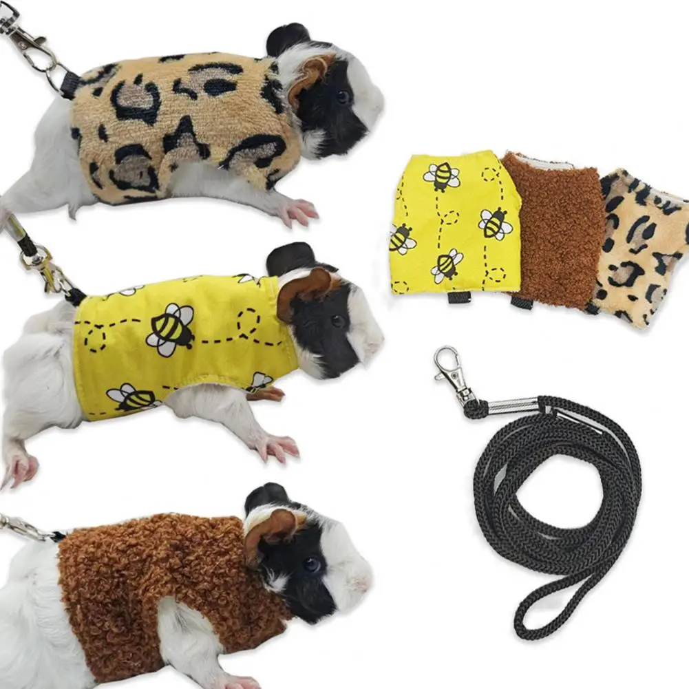 Lizard Leash Clothes Sleeveless Buckle Adjustment Reptile Bearded Dragon Vest Top 2Pcs/Set Small Animals Plush Leash Clothes pet dog leash
