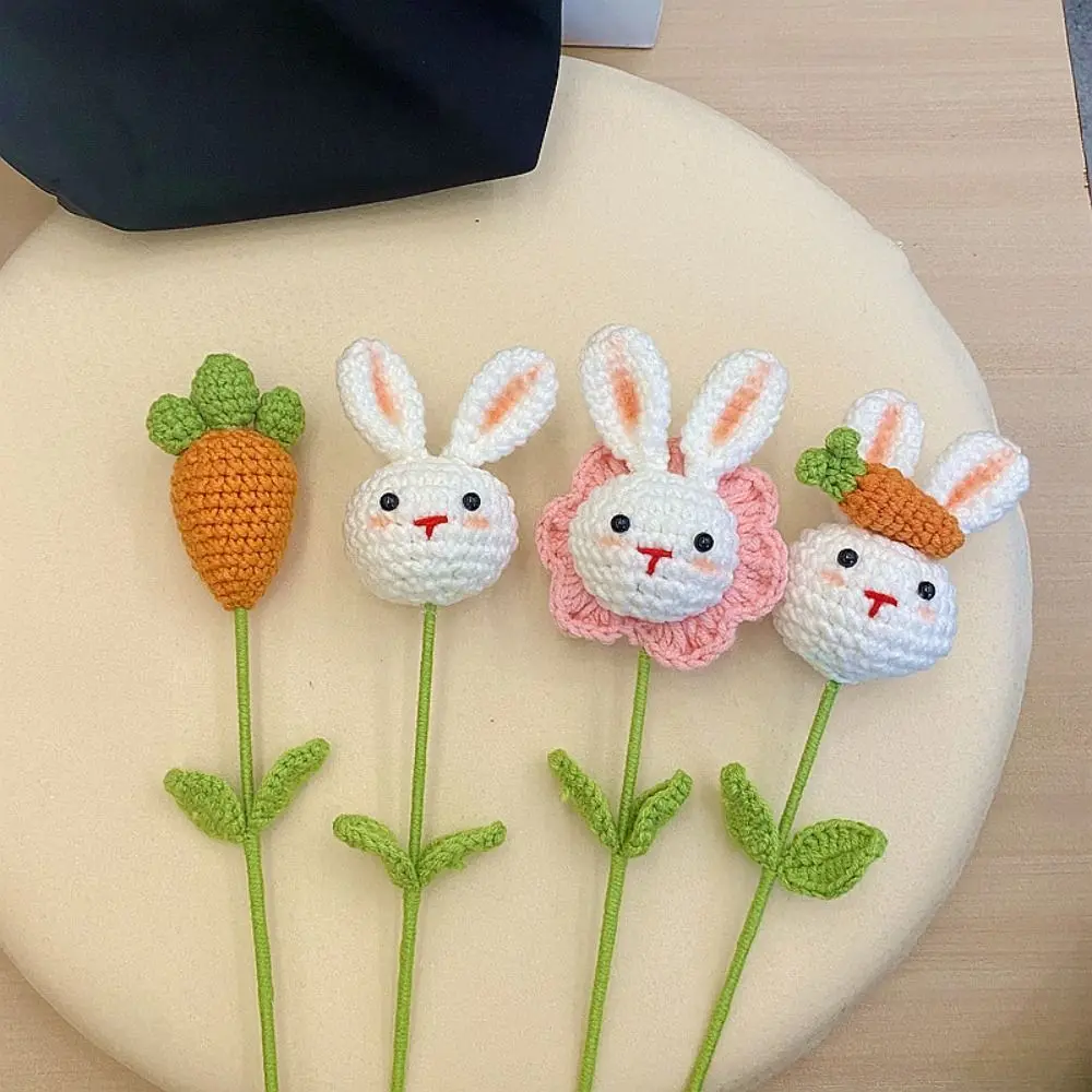 New Rabbit Crochet Flowers Hand-knitted Artificial Flowers Bouquet Homemade DIY Flower Valentine's Day Gift Home Wedding Decor