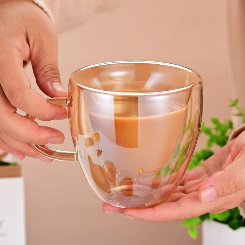 2pcs Portable Double Walled Glass Coffee Mug Milk Water Juice