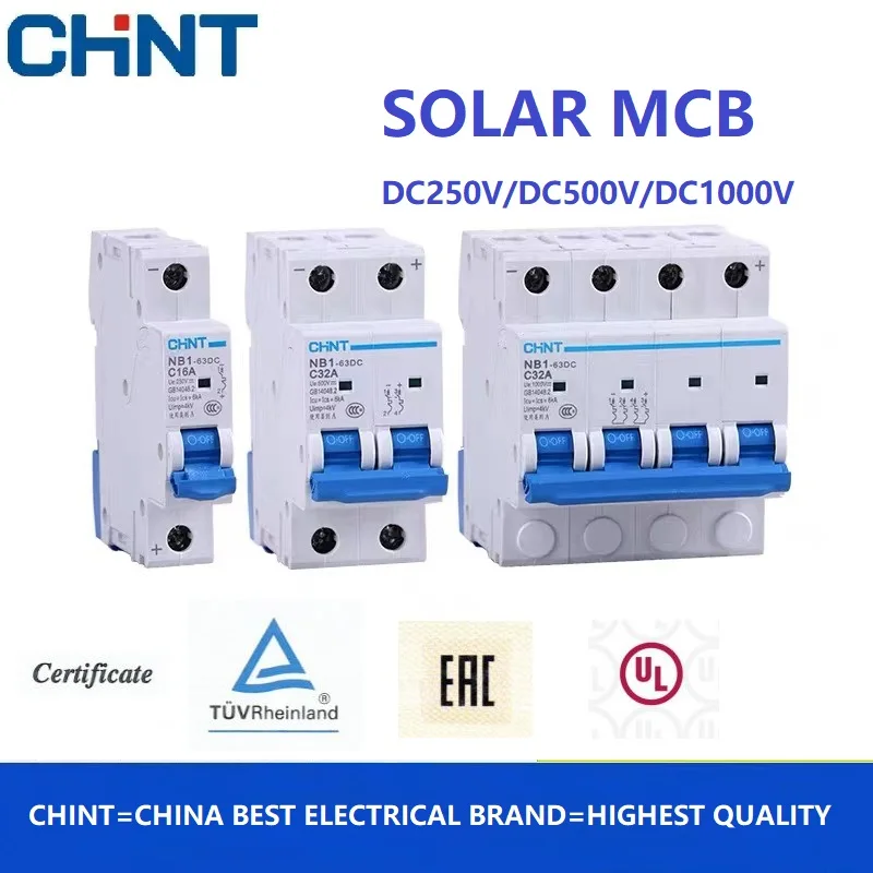 

CHINT 1P 2P 4P DC250V DC500V DC1000V NB1-63DC Solar Energy Photovoltaic DC Mini Circuit Breaker MCB 16A 32A 40A 50A 63A