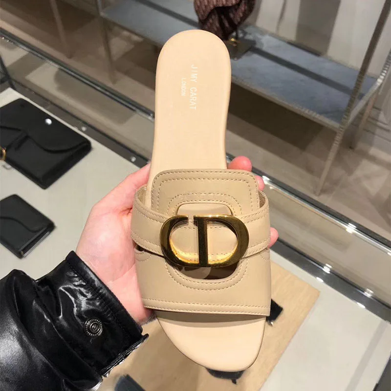 

Женские полутапочки с открытым носком, летние черные прямые тапки с металлической пряжкой, 204