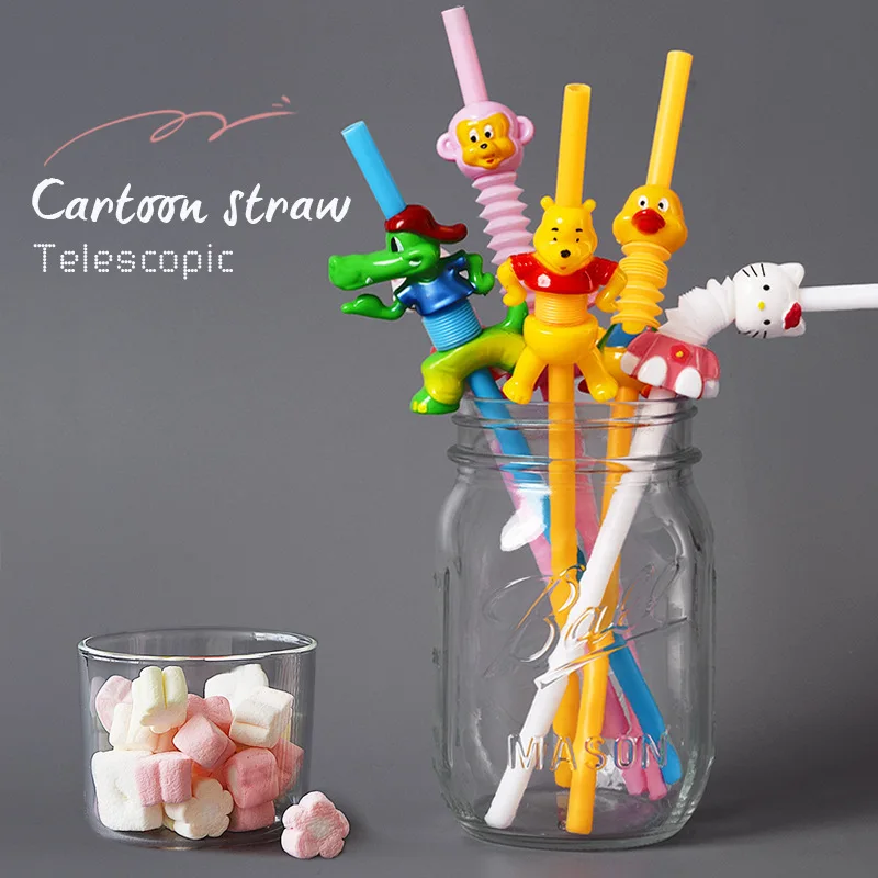 

Cute Cartoon Straw Bear, Animal Series, Can be Reused, Food Grade Cartoon Straw, Winnie the Pooh Birthday Decorations