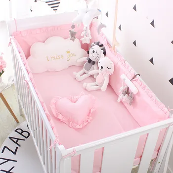 Set biancheria da letto per bambini solido da 5 pezzi, biancheria da letto per culla per bambini, include (4 paraurti + lenzuolo)