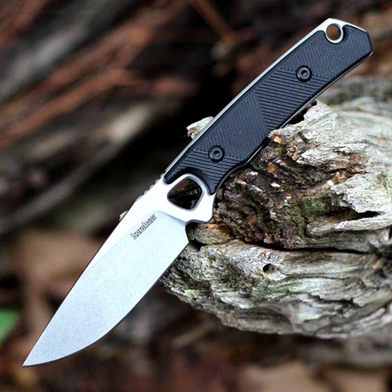 Fixed Blade Knife Outdoor Hunting Straight Knife, Stone Washed Teardrop 8Cr13Mov Blade Black Nylon Fiber Handle with Sheath2025