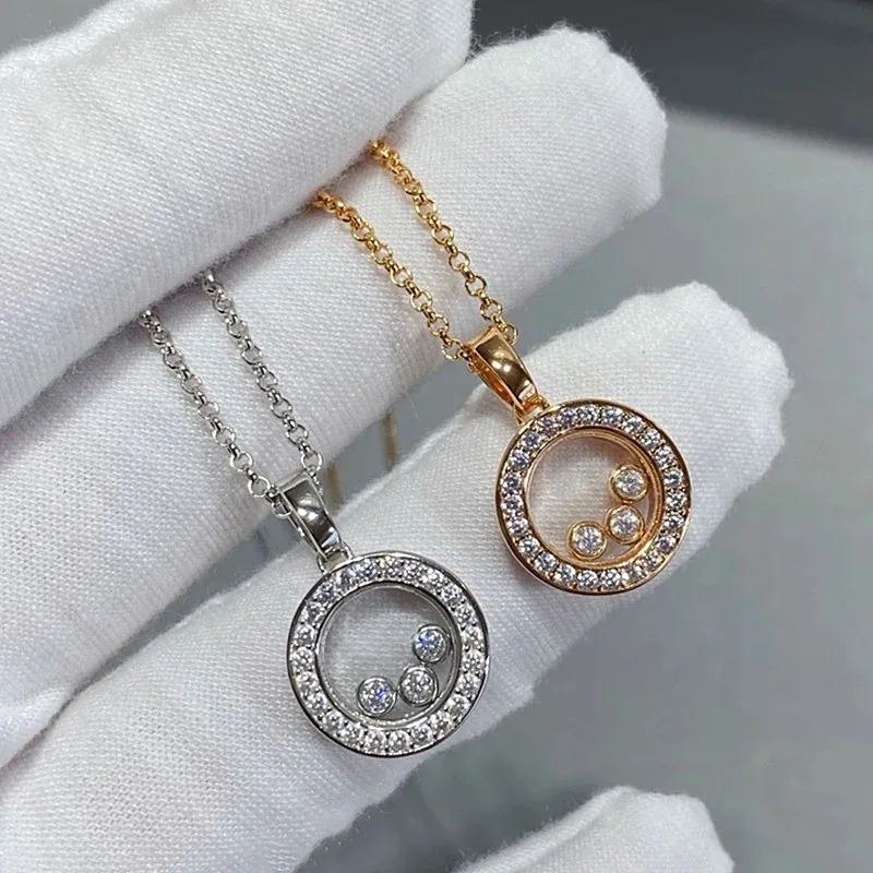 

New hot selling 925 sterling silver three diamond rotating circular pendant women's necklace fashion luxury brand party gift