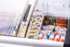 Commercial Mobile Ice Cream Display Chest Freezer Sub Zero Temp Curved Glass Top Frost Free Lid with 3 Wire Baskets 31.5 Inch 5