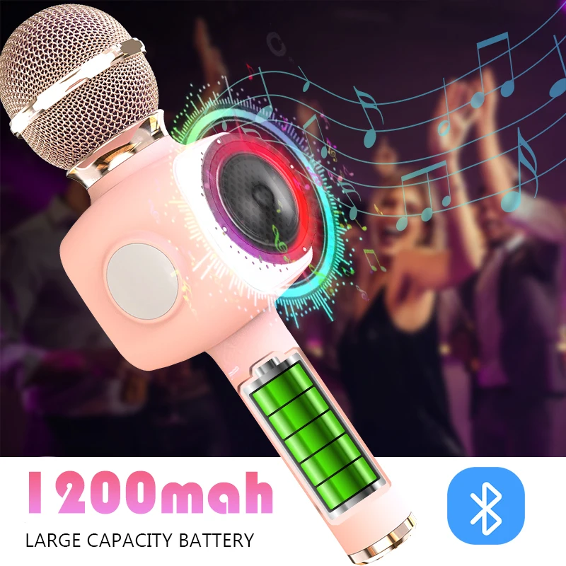 ميكروفون كاريوكي محمول باليد مع أضواء 5 في 1 ميكروفون غناء بلوتوث للأطفال والكبار مكبر صوت للحفلات