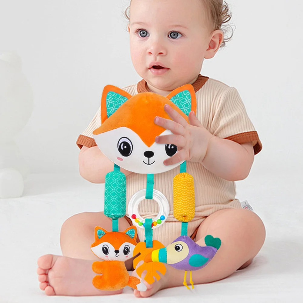 Baby Hanging Toys for 0 3 6 12 Months Rainbow Activity Plush Animal Stroller Toy for Baby Car Seat Crib Travel Sensory Baby Toy 5