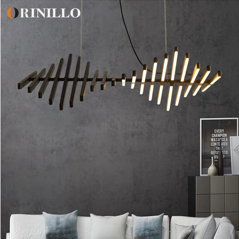 

Modern simple strip chandelier LED linear fishbone shape restaurant living room hotel office lamps