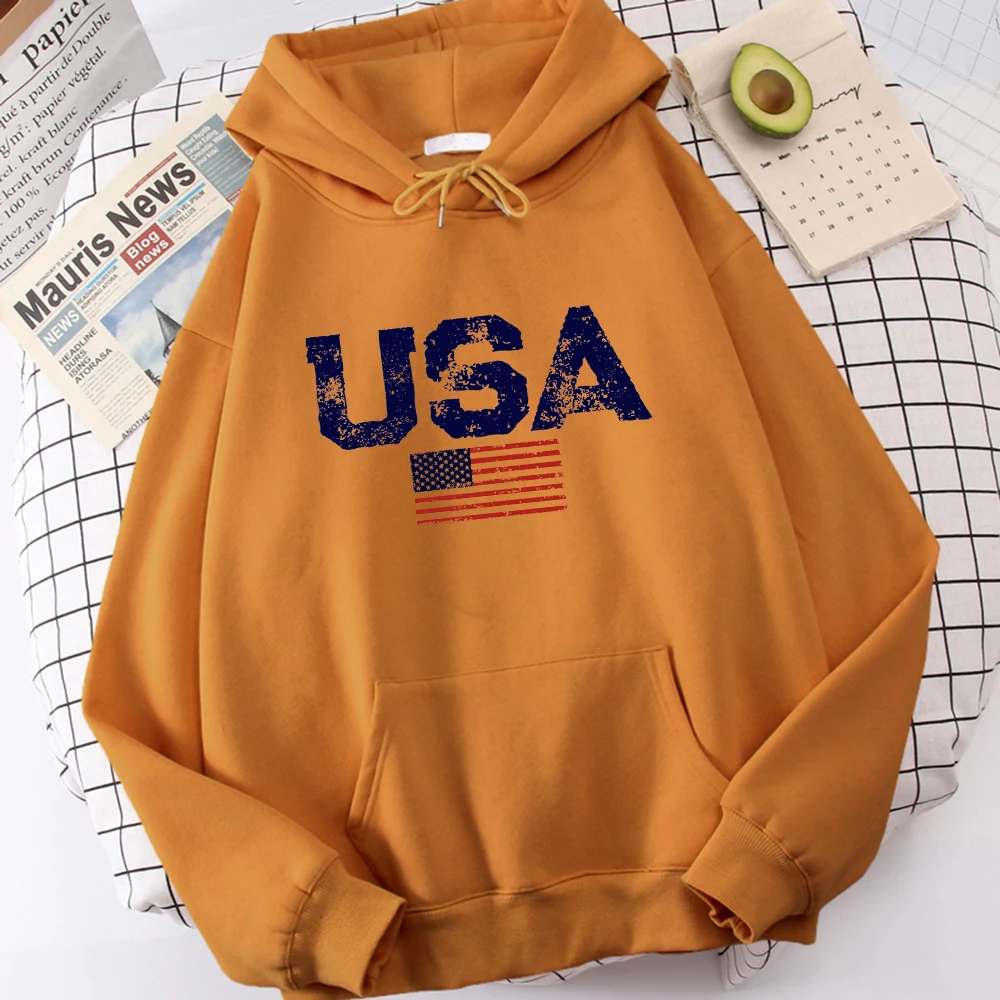

Usa Letters American Flag Stars And Stripes Hoodies Men Versatile Loose Sweatshirt Classical Hooded Top Soft Pocket Hoodie Men'S