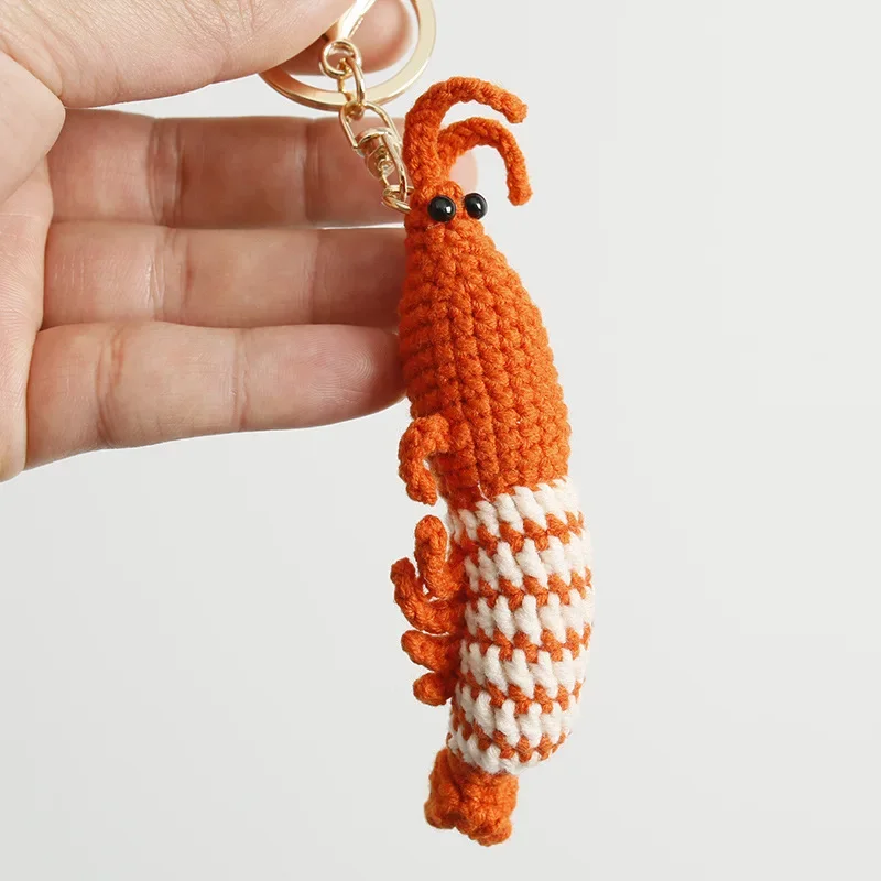 Cute Shrimp Pendant Keyrings Shrimp Doll Crochet Keychain Handmaking Clown Fish Knitting Keyrings For Car Keys Accessories