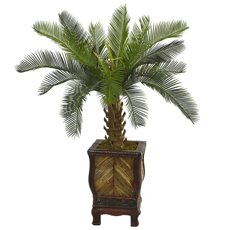 

Cycas Artificial Tree in Wood Planter Aquarium decoration Reptile supplies Bearded dragon hammock Turtle platform Reptile tank a