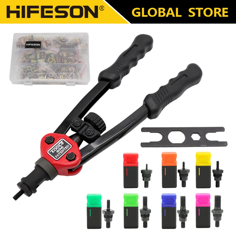 Rivet Nut Tool HIFESON Hand Threaded Rivet Nut Gun 70/95/300PCS Nuts Insert Manual Riveter Rivnut Tool For M3 M4 M5 M6 M8 M10 M12 Nut