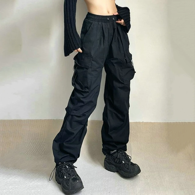  Women Parachute Pants Baggy Y2k Track Pants Cargo Baggy Causal  Long Parechute High Waisted Wide Leg Jogger Sweatpants (Black, Small) :  Clothing, Shoes & Jewelry