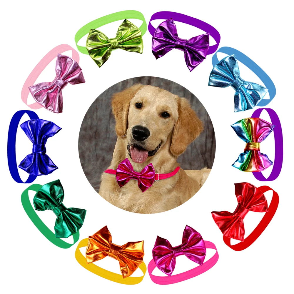 Pet Dog Bow Tie Colorful Shining Dog Collar Bow Tie Adjustable Strap
