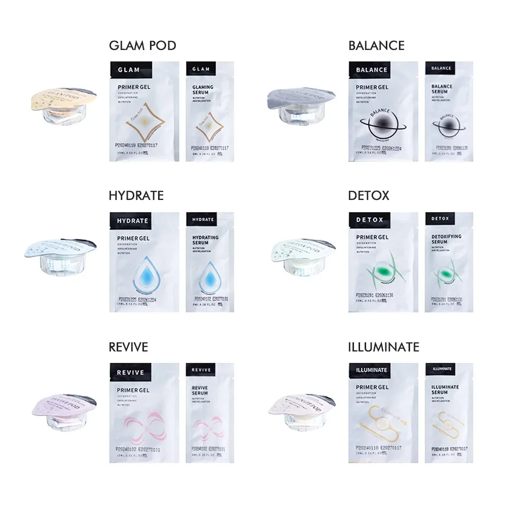 Glam Revive Hydrate Detox Illuminate kit Pods Serum Facial SPA Serum For Bubble Beauty Machine Facial Aqua CO2 GelsCO2
