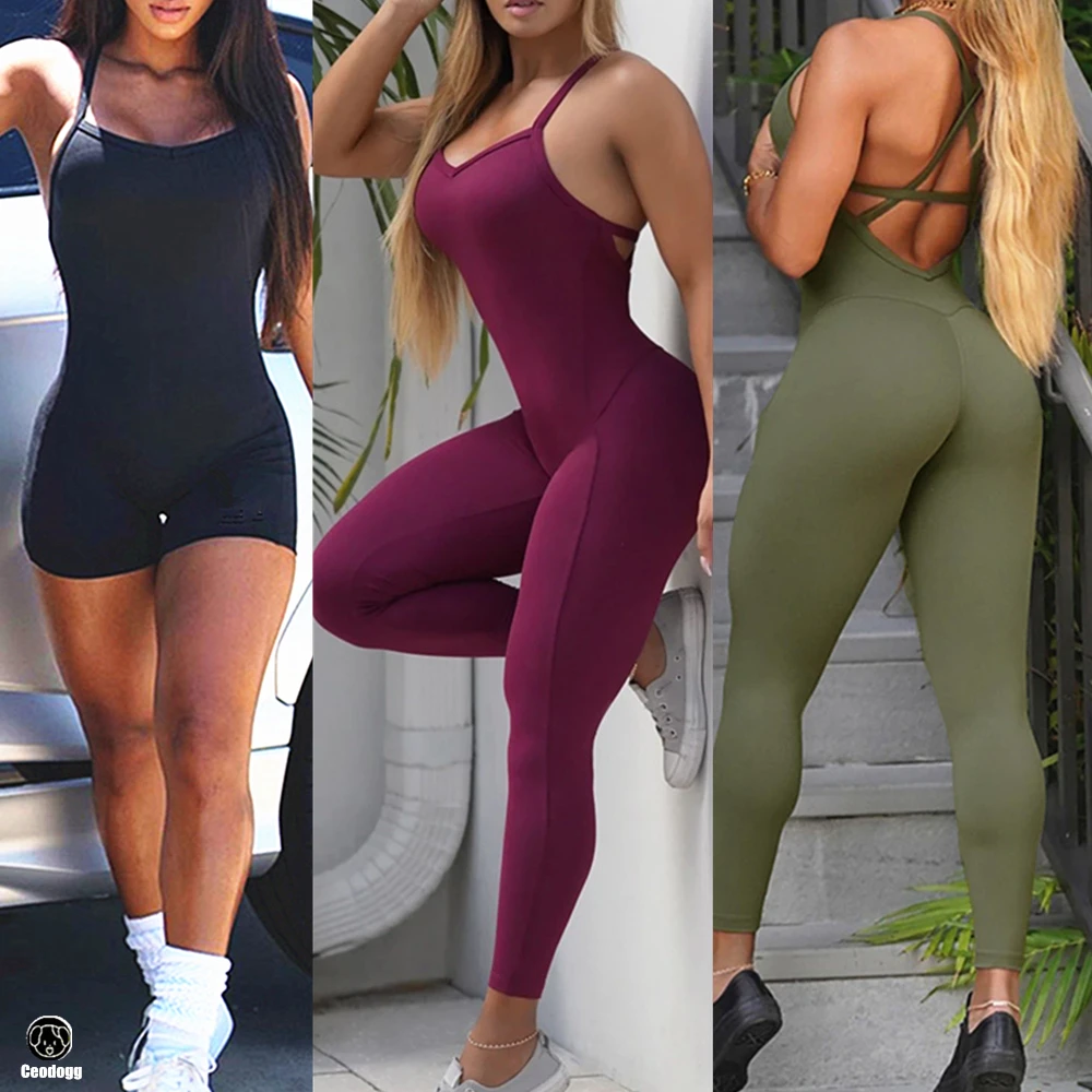 Fitness Jumpsuit Backless Sports Woman Lycra One Piece Jumpsuit Shorts Gym Workout Clothes For Women Sportswear