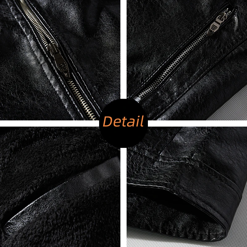 Men's Leather Jackets Autumn And Winter Casual Motorcycle Slim PU Jacket Biker Leather Warm Overcoat