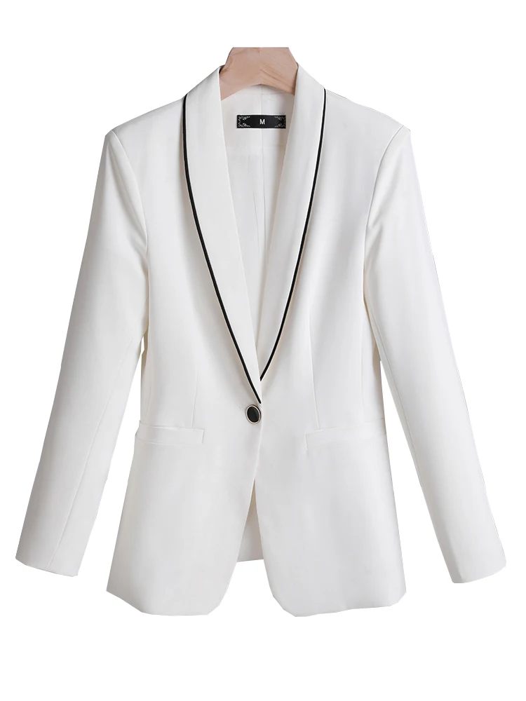 

Spring Autumn White Black Striped Blazer Women Ladies Female Business Work Wear Long Sleeve Single Button Formal Jacket Coat