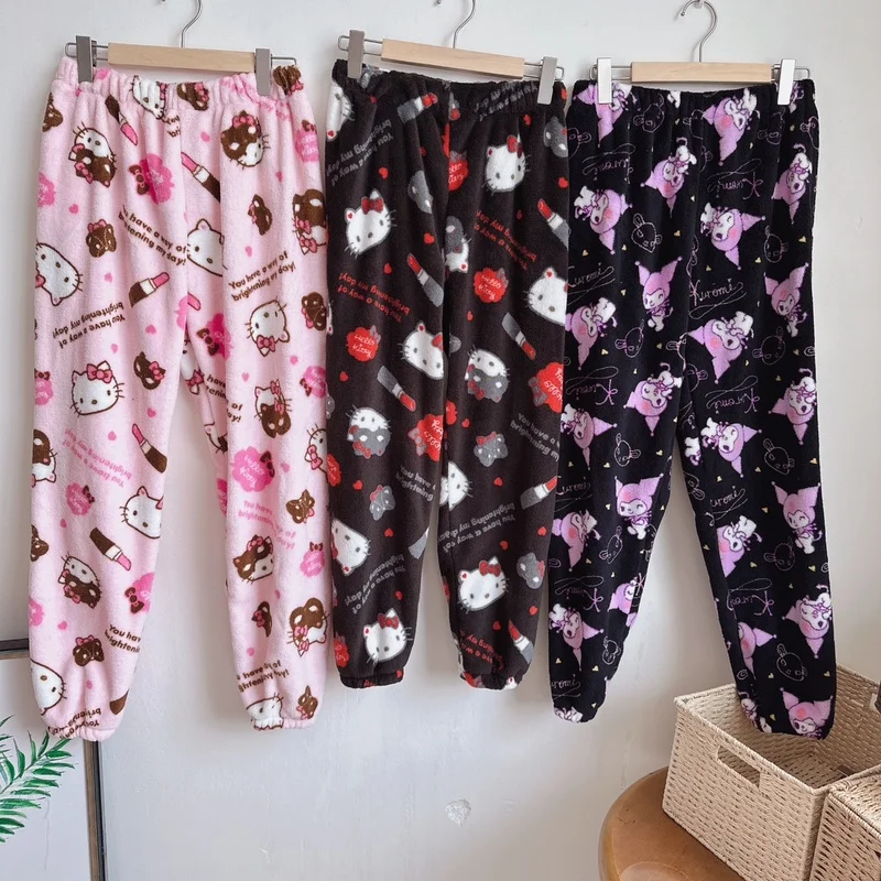 

Горячая Распродажа, женские брюки с рисунком Y2k, домашние теплые женские брюки Kuromi, милые зимние повседневные брюки свободного покроя, подарок