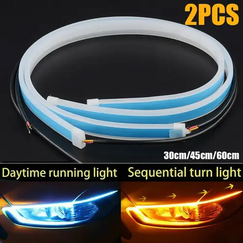 2Pcs 12V Led Guide Strip Headlight for Car Daytime Running Lights Turn Signal Bulb DRL Sequential Switchback 30cm/45cm/60cm - Image 2