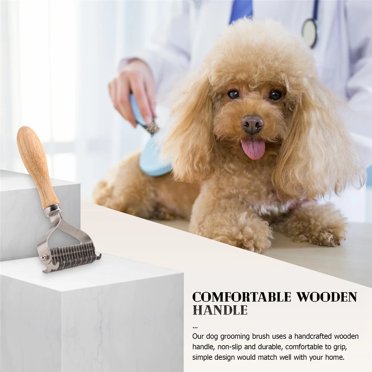 Pet Grooming Brush, 2 Sided Undercoat Rake for Dogs & Cats,Safe Dematting Comb & Deshedding Tool for Matted Hair/Tangles