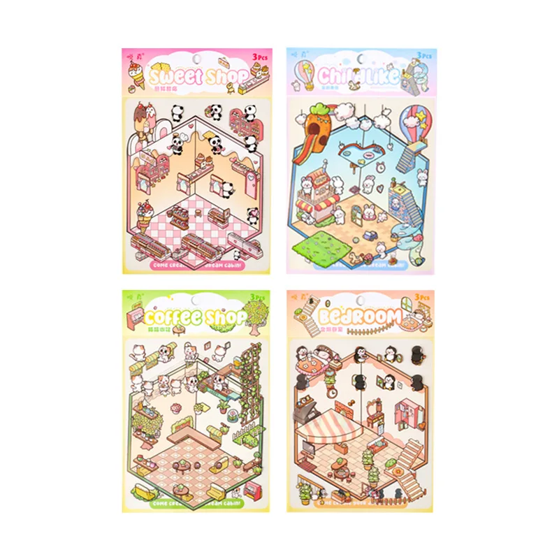 Dream House cartoon creativity sticker DIY handmade Scrapbooking Material Diary Album Junk Journal Supplies 3 pcs stickers scrapbooking supplies