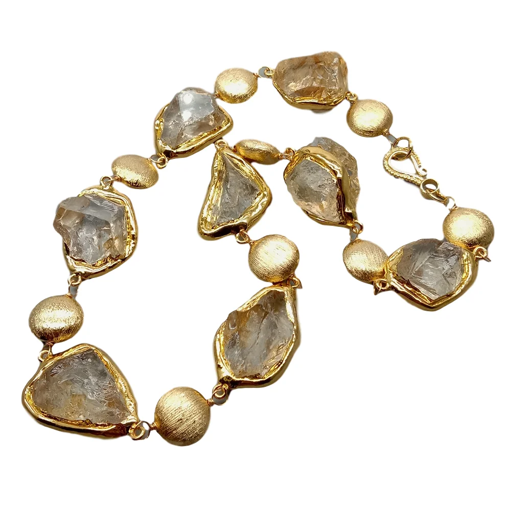 Y·YING Natural Citrines Raw Rough pave Gold color Plated Edge Brushed Bead choker Necklace 21" for women 2
