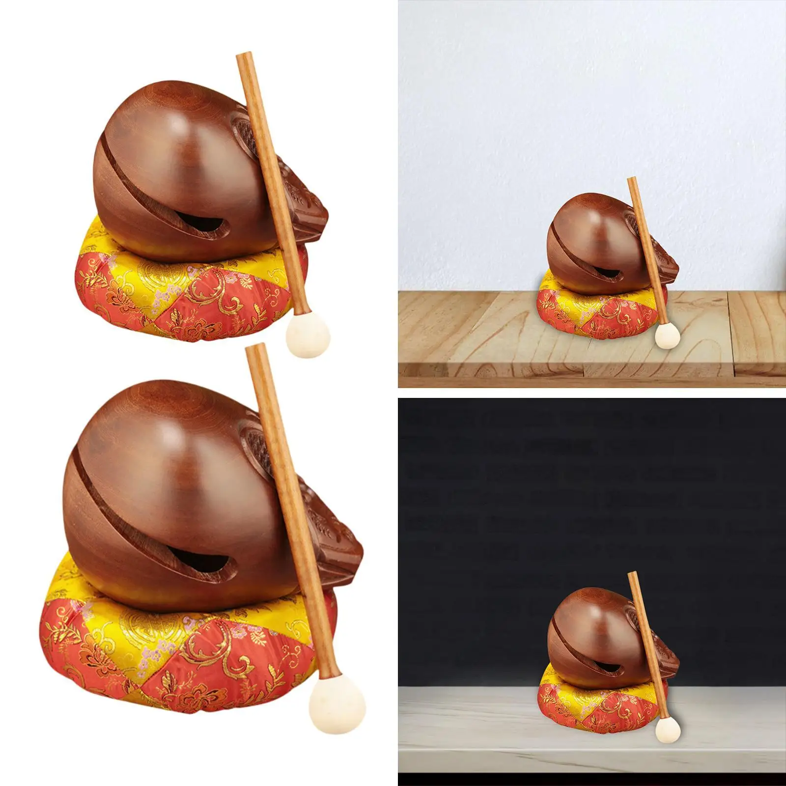 말렛과 매트가 있는 모쿠교, 나무 물고기 발삼 나무 사원 블록, 선 드럼 명상 타악기