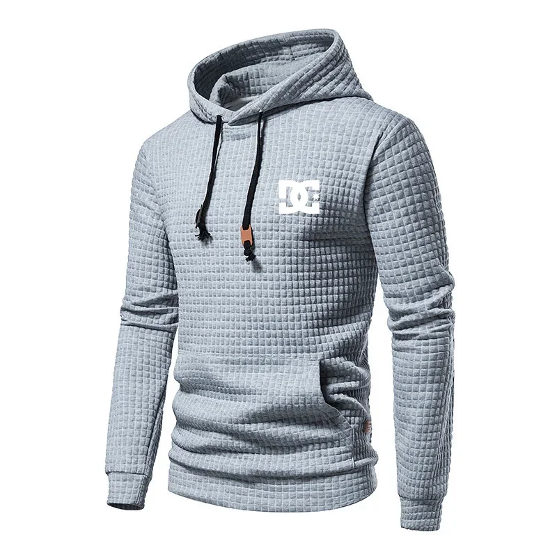 2025 New Spring and Autumn Europe men DC letters printed casual large pocket hoodie jumper small plaid jacquard plus size hoodie 5